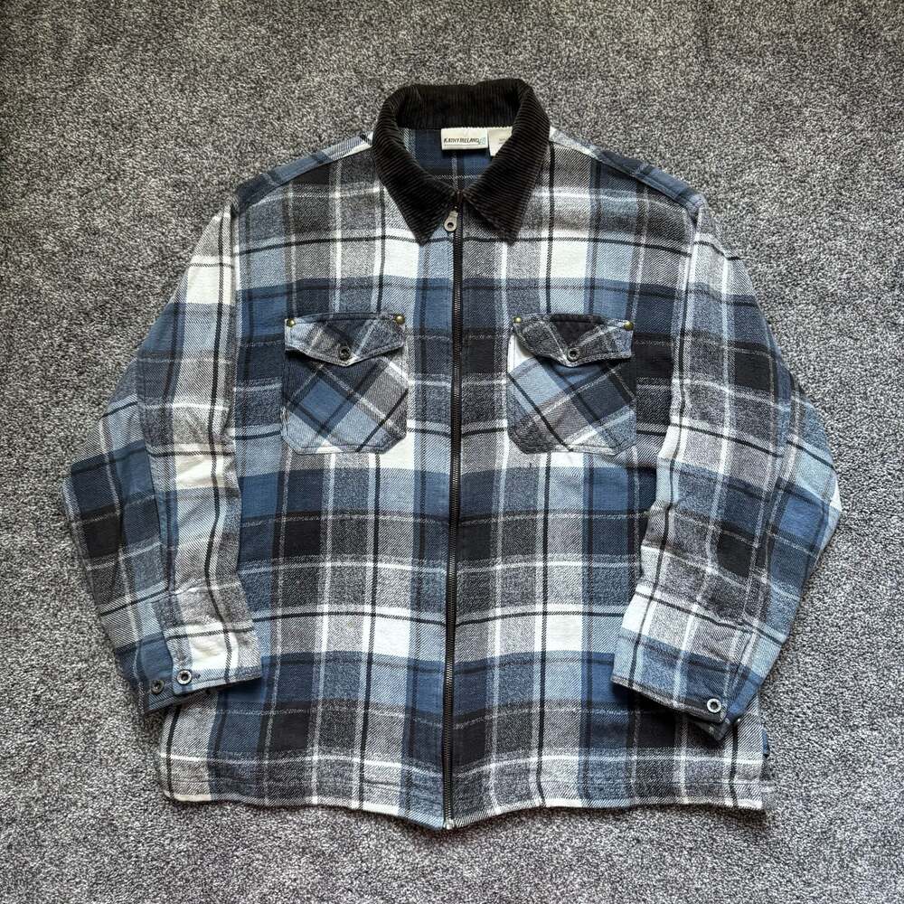 Kathy Ireland Vintage Plaid Zip-Up Flannel Shirt Jacket Size L